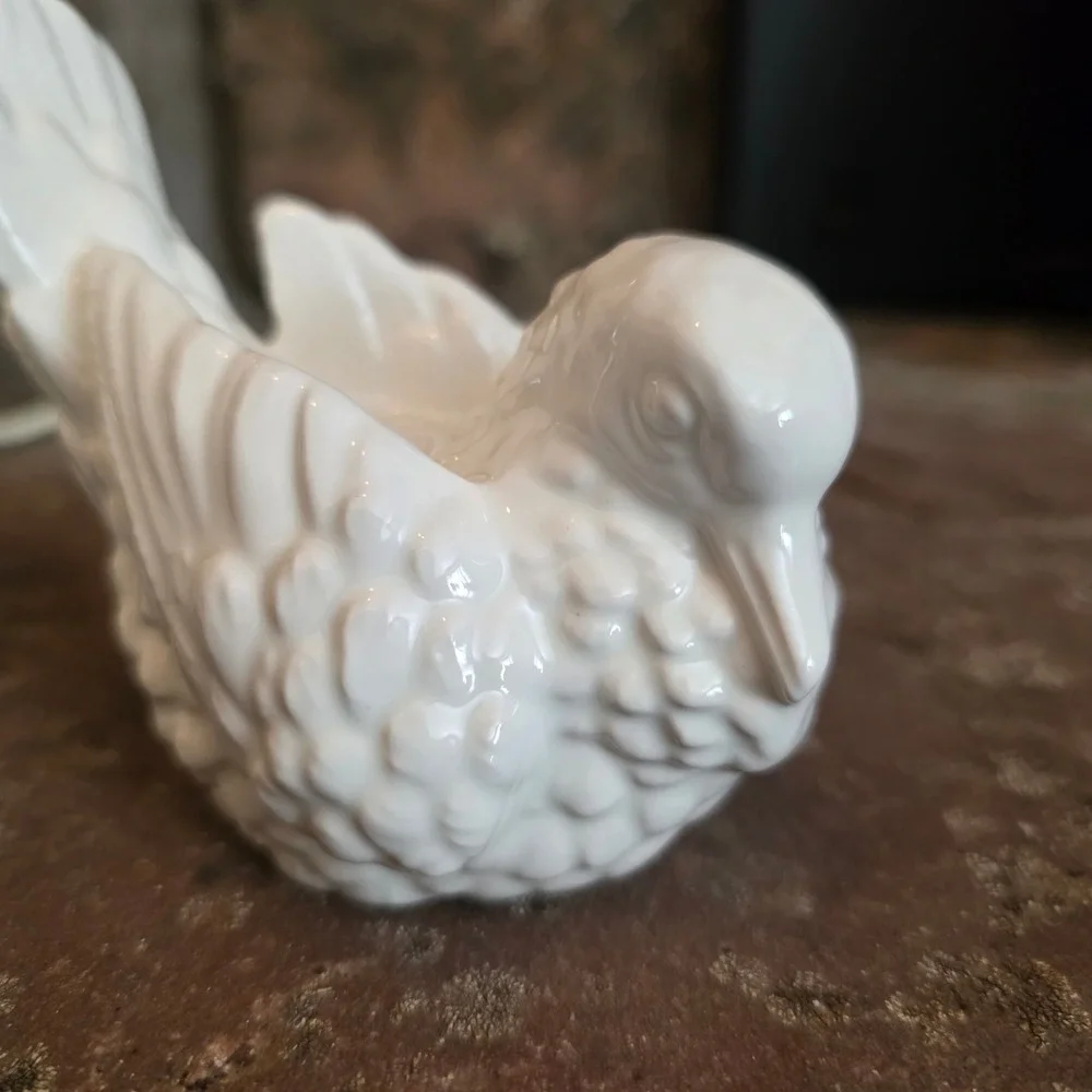 Vintage White Ceramic Dove Love Bird Figurines Glossy Set of 2 cottagecore